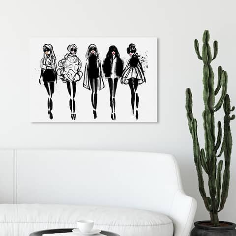 Wynwood Studio 'Girl Line Up' Fashion and Glam Wall Art Canvas Print - Black, White