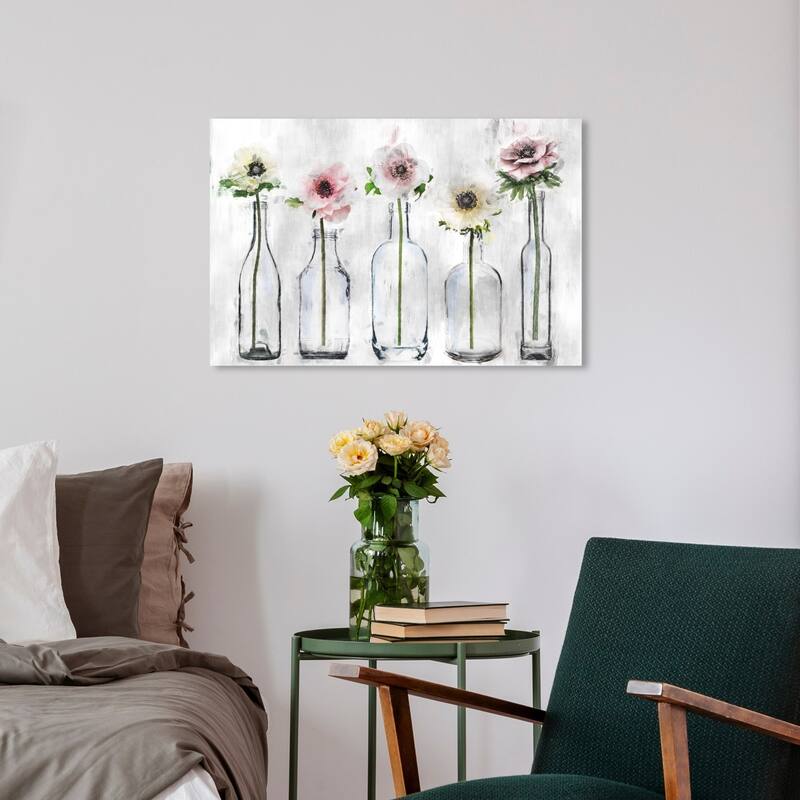 Wynwood Studio 'Anemone Floral' Floral and Botanical Wall Art Canvas Print - Gray, Pink - 24 x 16