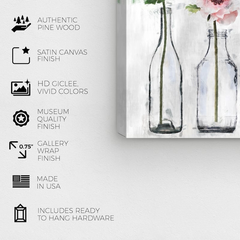 Wynwood Studio 'Anemone Floral' Floral and Botanical Wall Art Canvas Print - Gray, Pink