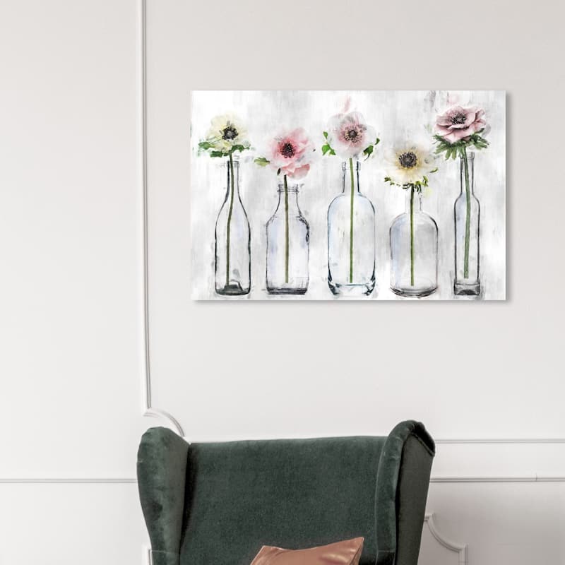 Wynwood Studio 'Anemone Floral' Floral and Botanical Wall Art Canvas Print - Gray, Pink - 36 x 24