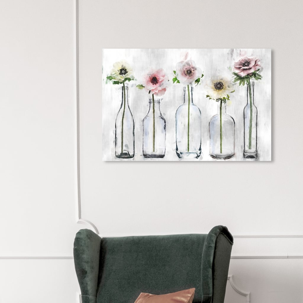 Wynwood Studio 'Anemone Floral' Floral and Botanical Wall Art Canvas Print - Gray, Pink