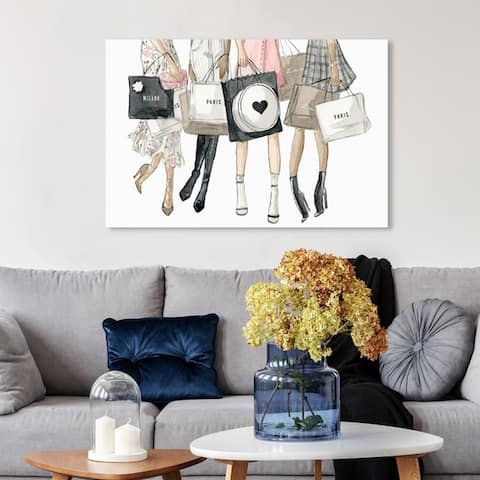Wynwood Studio 'Shopping Date in Paris' Fashion and Glam Wall Art Canvas Print - Gold, White