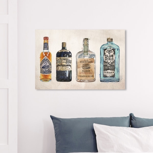 Wynwood Studio 'Vintage Liquors' Drinks and Spirits Wall Art Canvas Print - Blue, Orange