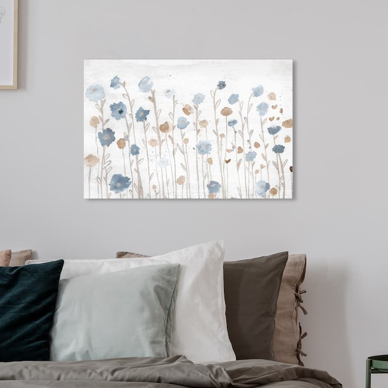 Wynwood Studio 'Beautiful Growth Light Blue' Floral and Botanical Wall Art Canvas Print - Blue, Brown - 24 x 16