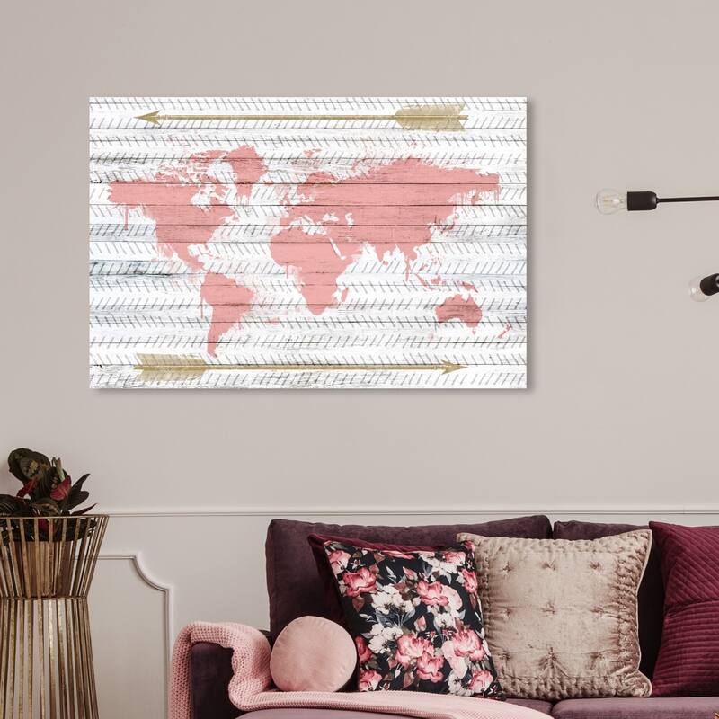 Wynwood Studio 'Mapamudi Boho Blush' Maps and Flags Wall Art Canvas Print - Pink, Gold - 36 x 24