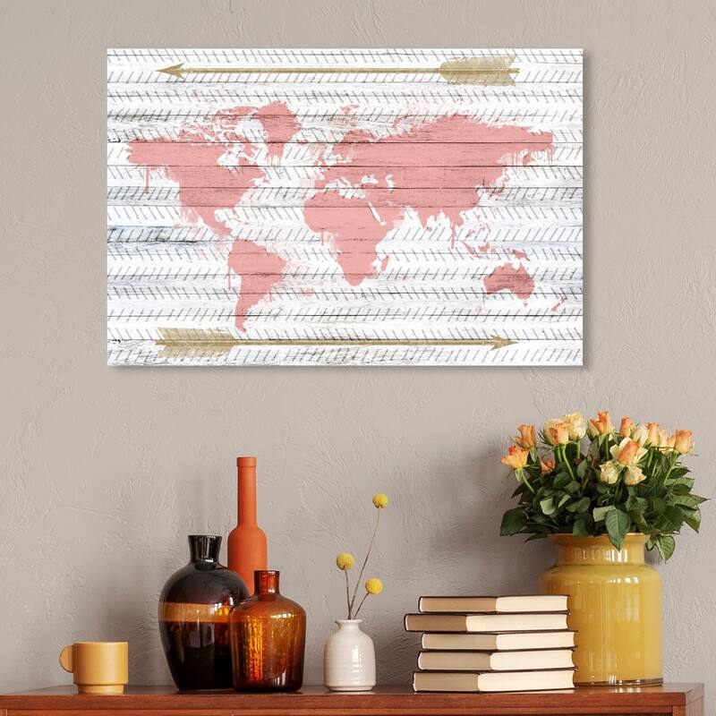 Wynwood Studio 'Mapamudi Boho Blush' Maps and Flags Wall Art Canvas Print - Pink, Gold - 30 x 20