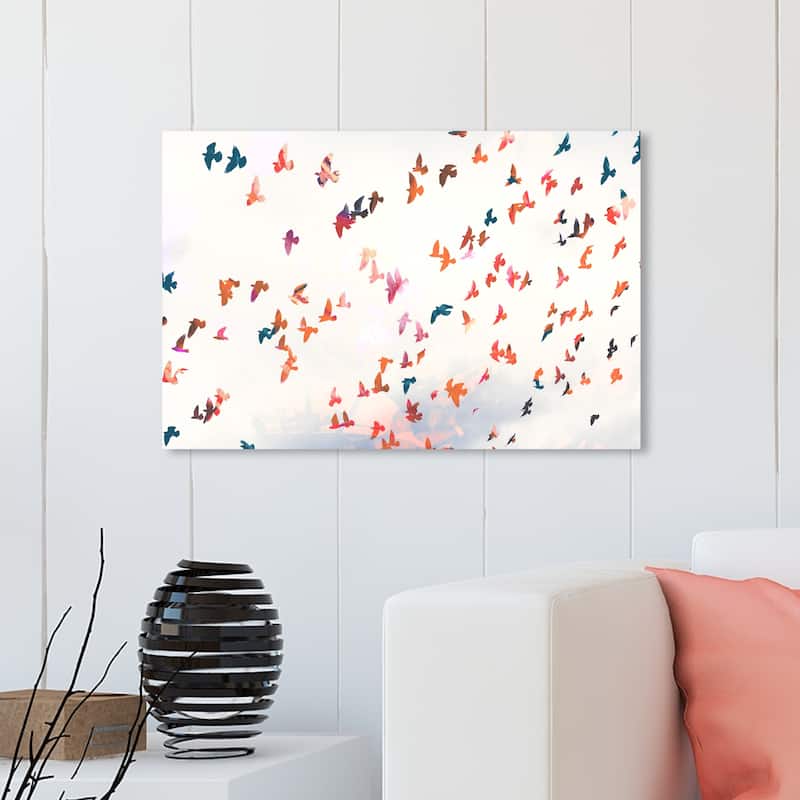 Wynwood Studio 'Birds in the Fall' Animals Wall Art Canvas Print - White, Orange - 30 x 20
