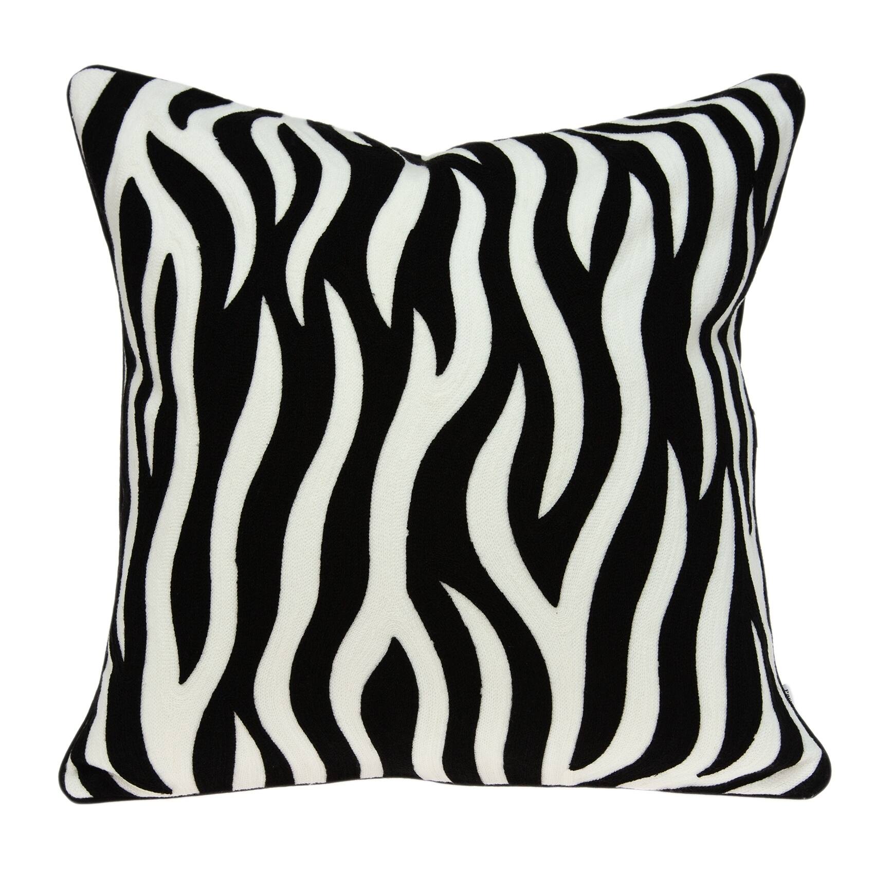 Parkland Collection Simba Transitional Black and White Zebra Pillow Cover With Poly Insert Bed
