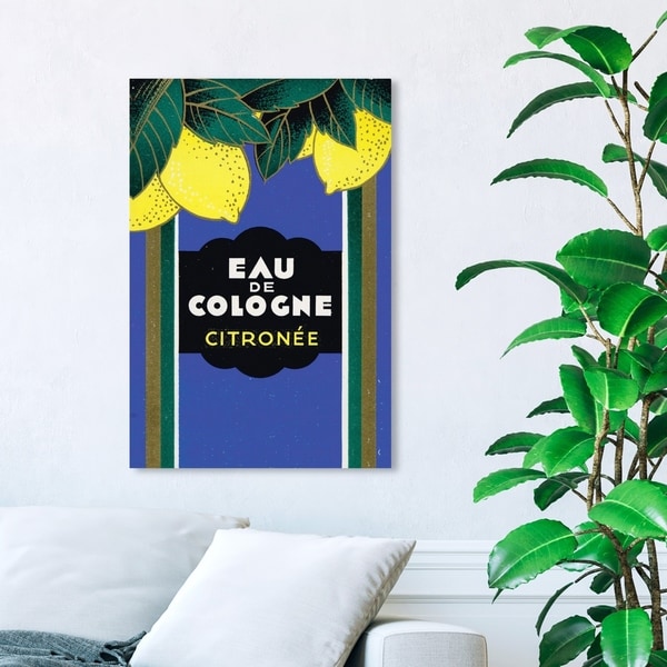 Wynwood Studio 'Eau Citron_e 1905' Food and Cuisine Wall Art Canvas Print - Yellow, Blue