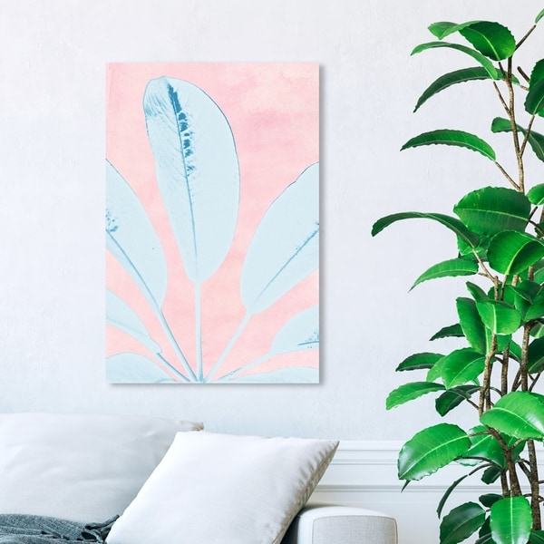 Wynwood Studio 'Long Leafy Blue' Floral and Botanical Wall Art Canvas Print - Pink, Blue