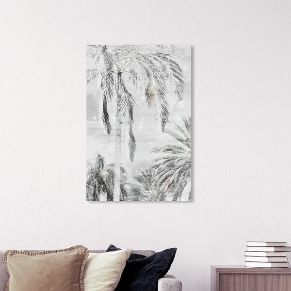 Wynwood Studio 'Palm Trees Neutral Sparkle' Floral and Botanical Wall Art Canvas Print - White, Gold
