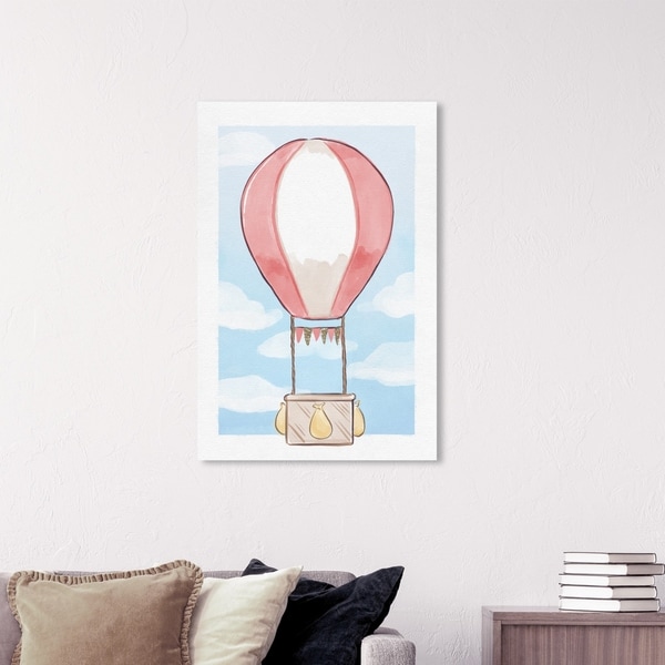 Wynwood Studio 'Cute Hot Air Balloon' Transportation Wall Art Canvas Print - Pink, Blue