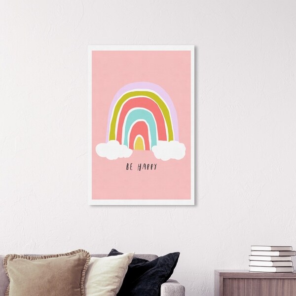 Wynwood Studio 'Be Happy Rainbow' Typography and Quotes Wall Art Canvas Print - Pink, Purple