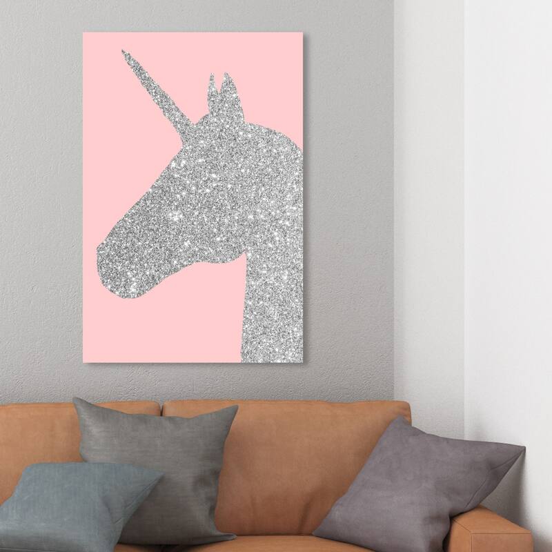 Wynwood Studio 'Glitter Unicorn Pink' Fantasy and Sci-Fi Wall Art Canvas Print - Gray, Pink