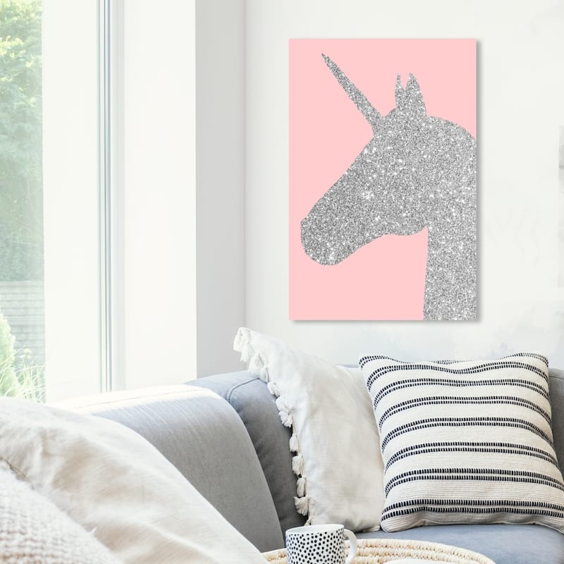 Wynwood Studio 'Glitter Unicorn Pink' Fantasy and Sci-Fi Wall Art Canvas Print - Gray, Pink