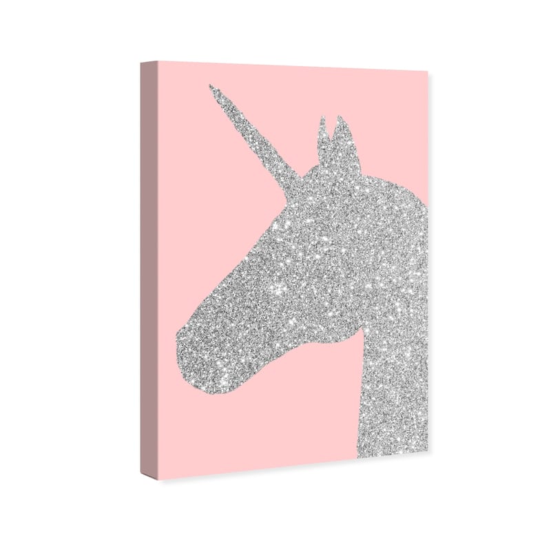 Wynwood Studio 'Glitter Unicorn Pink' Fantasy and Sci-Fi Wall Art Canvas Print - Gray, Pink