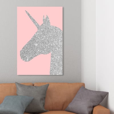 Wynwood Studio 'Glitter Unicorn Pink' Fantasy and Sci-Fi Wall Art Canvas Print - Gray, Pink