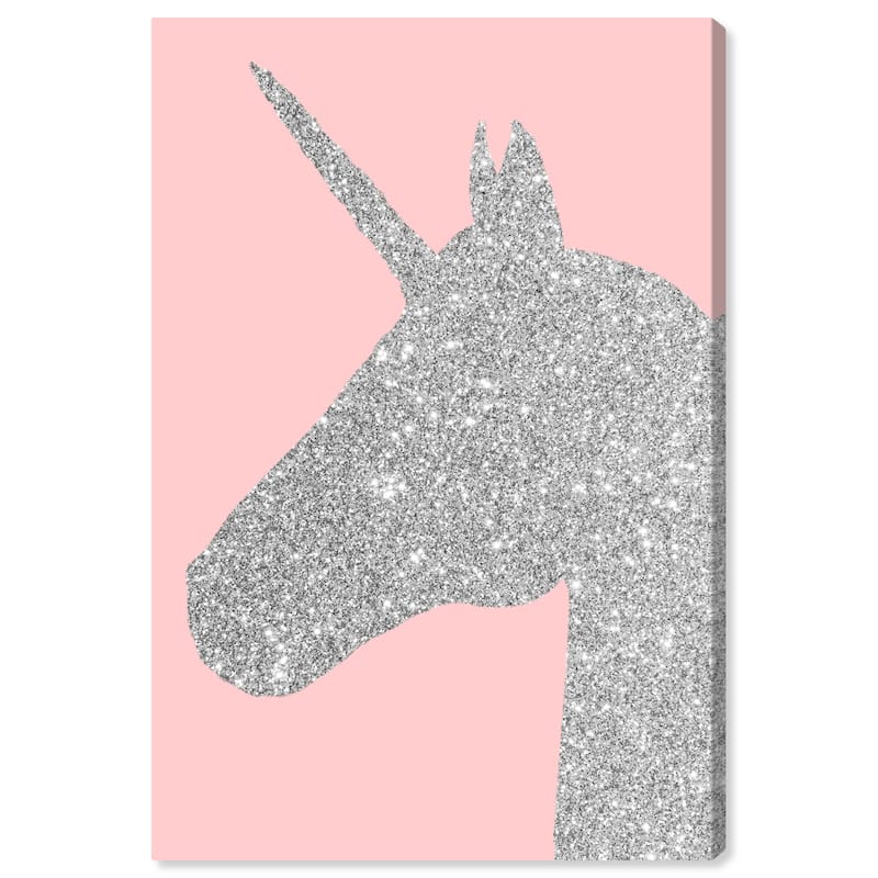 Wynwood Studio 'Glitter Unicorn Pink' Fantasy and Sci-Fi Wall Art Canvas Print - Gray, Pink
