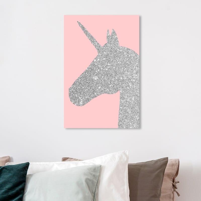 Wynwood Studio 'Glitter Unicorn Pink' Fantasy and Sci-Fi Wall Art Canvas Print - Gray, Pink - 16 x 24