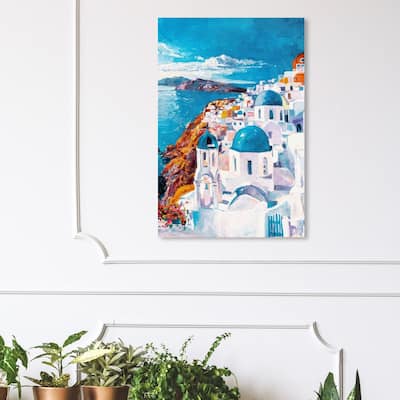 Wynwood Studio 'Beautiful Day in Greece' World and Countries Wall Art Canvas Print - White, Blue