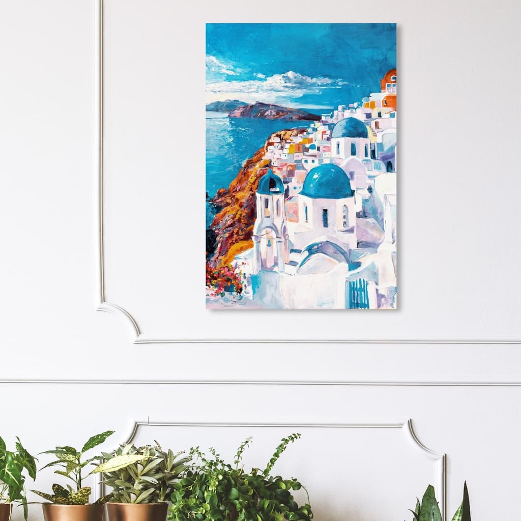 Wynwood Studio 'Beautiful Day in Greece' World and Countries Wall Art Canvas Print - White, Blue