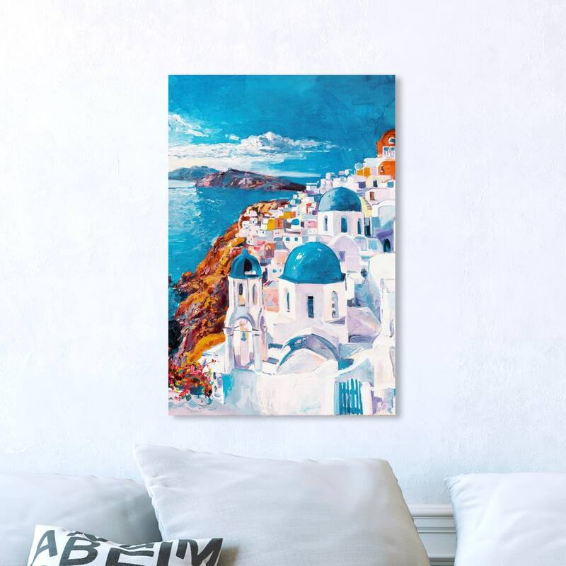 Wynwood Studio 'Beautiful Day in Greece' World and Countries Wall Art Canvas Print - White, Blue - 16 x 24