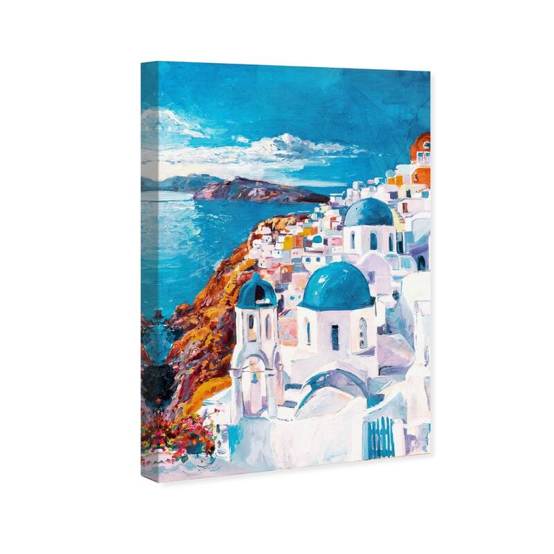 Wynwood Studio 'Beautiful Day in Greece' World and Countries Wall Art Canvas Print - White, Blue