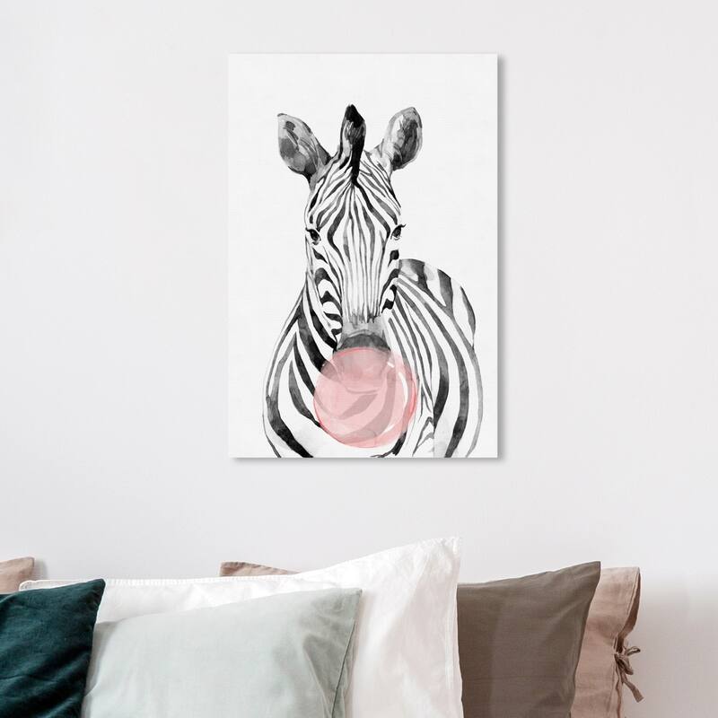 Wynwood Studio 'Zebra Bubblegum' Animals Wall Art Canvas Print - Pink, Black - 16 x 24
