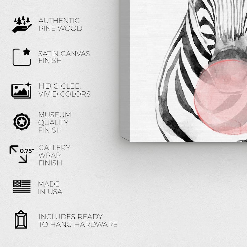 Wynwood Studio 'Zebra Bubblegum' Animals Wall Art Canvas Print - Pink, Black