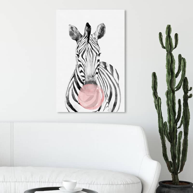 Wynwood Studio 'Zebra Bubblegum' Animals Wall Art Canvas Print - Pink, Black - 20 x 30
