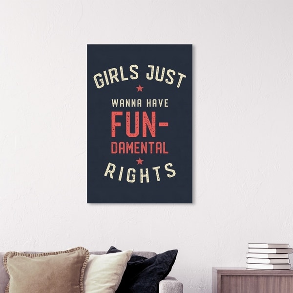 Wynwood Studio 'Girls Wanna Have Fun' Typography and Quotes Wall Art Canvas Print - Blue, Red