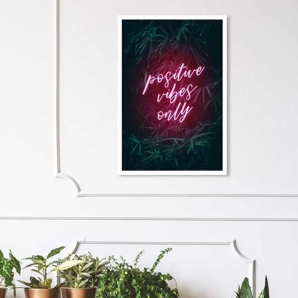 Wynwood Studio 'Positive Vibes Only' Typography and Quotes Wall Art Canvas Print - Pink, Green