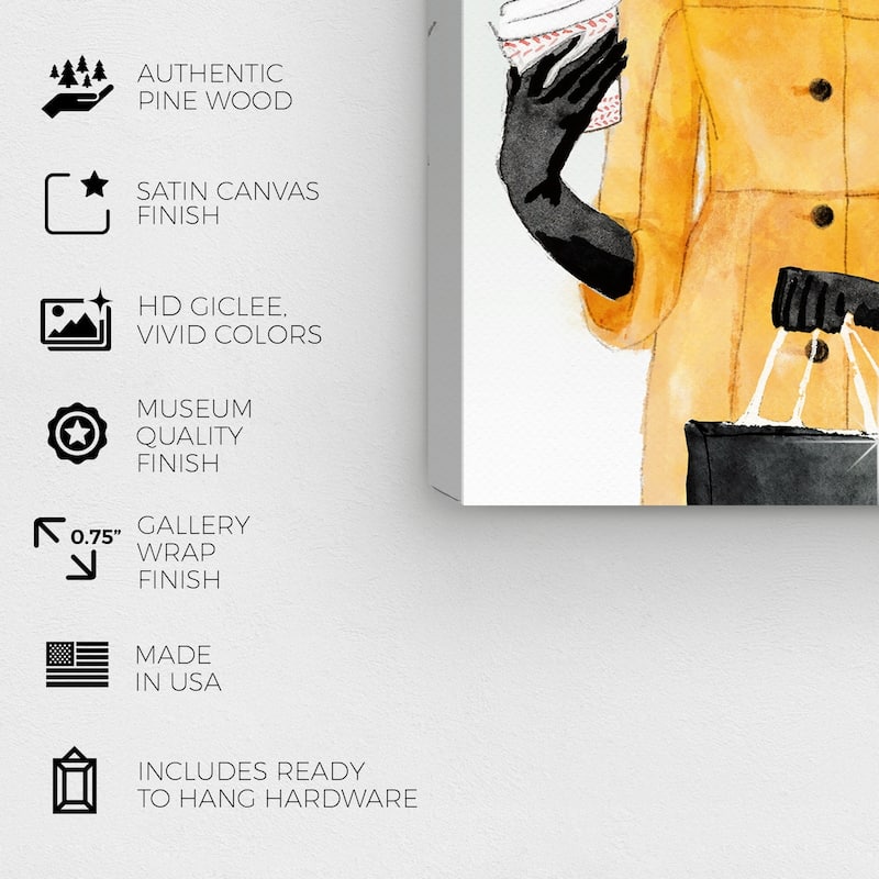 Wynwood Studio 'Charade in Yellow Coat' Fashion and Glam Wall Art Canvas Print - Yellow, White