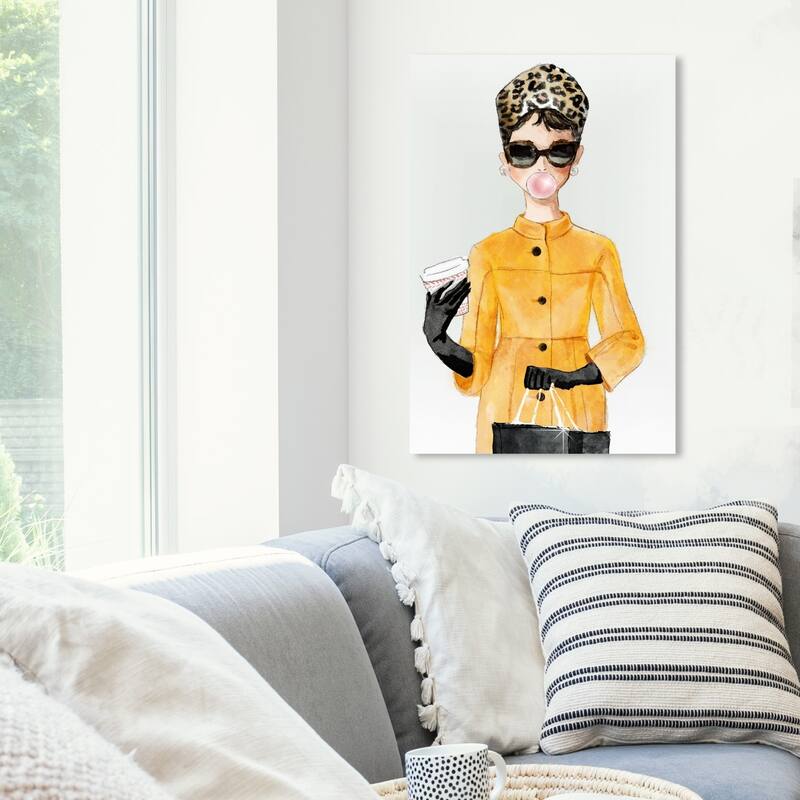 Wynwood Studio 'Charade in Yellow Coat' Fashion and Glam Wall Art Canvas Print - Yellow, White - 20 x 30
