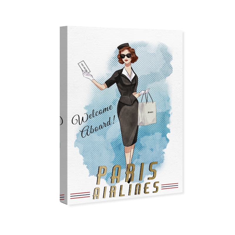 Wynwood Studio 'Paris Stewardess' Fashion and Glam Wall Art Canvas Print - White, Gold