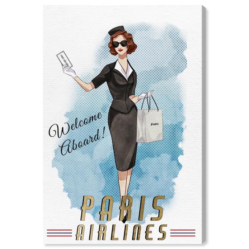Wynwood Studio 'Paris Stewardess' Fashion and Glam Wall Art Canvas Print - White, Gold