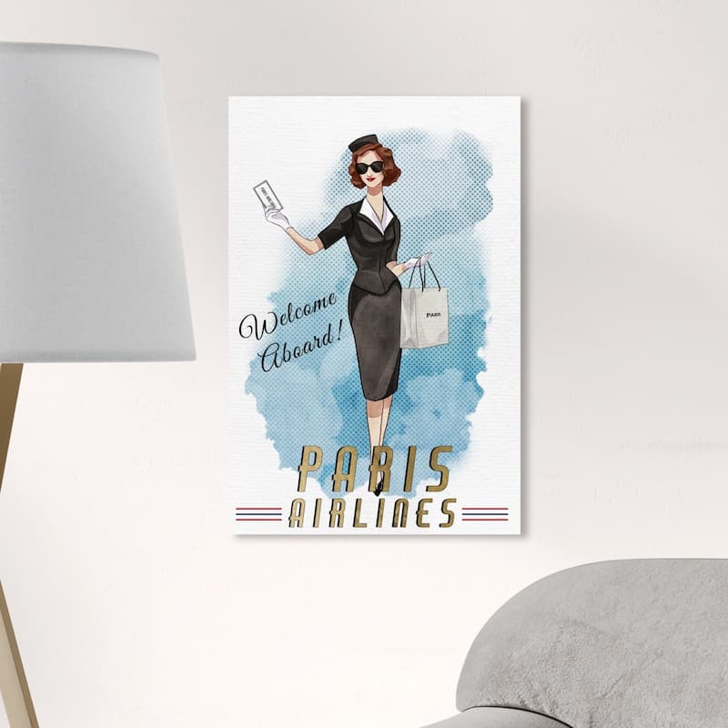 Wynwood Studio 'Paris Stewardess' Fashion and Glam Wall Art Canvas Print - White, Gold