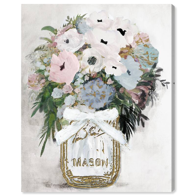 Wynwood Studio 'Anemone Mason Jar' Floral and Botanical Wall Art Canvas Print - Gold, White