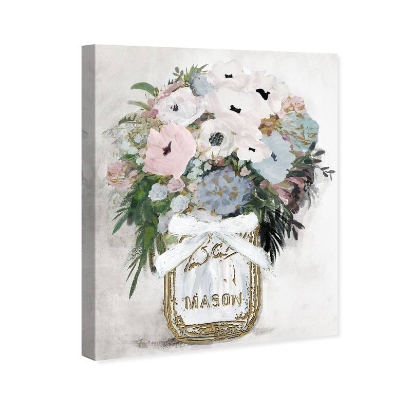 Wynwood Studio 'Anemone Mason Jar' Floral and Botanical Wall Art Canvas Print - Gold, White
