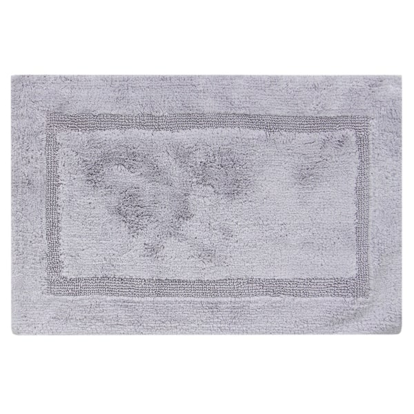 Home Decorators Collection 20 in. x 34 in. White and Gray Border Stripe Cotton Machine Washable Bath Mat, White/Gray