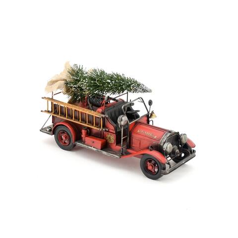 Model Vintage Style Fire Truck with Christmas Tree