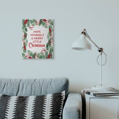 Stupell Industries Merry Little Christmas Pine Wreath Holiday Word Design Canvas Wall Art, Proudly Made in USA