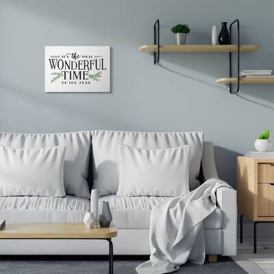 Stupell Industries Most Wonderful Time Christmas Holiday Word Design Canvas Wall Art, Proudly Made in USA
