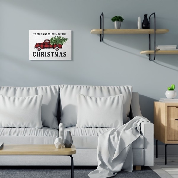 Stupell Industries Look A Lot Like Christmas Plaid Truck Holiday Word Design Canvas Wall Art, Proudly Made in USA