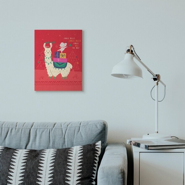 Stupell Industries Jingle Bells Llama Animal Christmas Holiday Red Illustration Canvas Wall Art, Proudly Made in USA