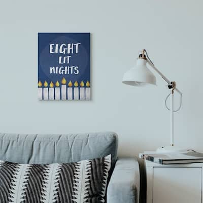 Stupell Industries Eight Lit Nights Hanukkah Holiday Blue Word Design Canvas Wall Art, Proudly Made in USA