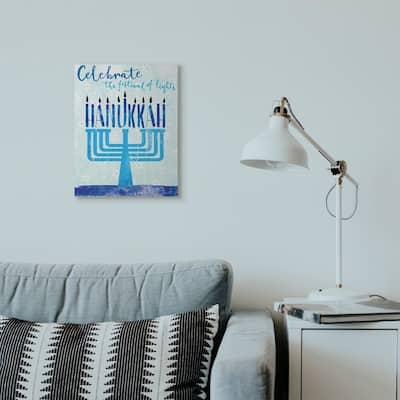 Stupell Industries Festival Of Lights Hanukkah Holiday Menorah Blue Word Design Canvas Wall Art, Proudly Made in USA