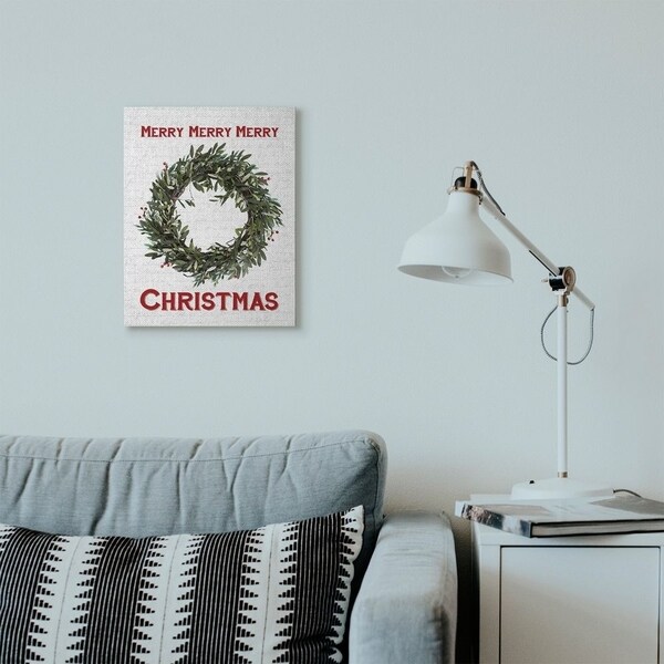 Stupell Industries Merry Christmas Wreath Holiday Word Design Canvas Wall Art, Proudly Made in USA