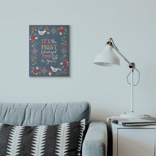 Stupell Industries Most Wonderful Time Holiday Christmas Blue Word Design Canvas Wall Art, Proudly Made in USA