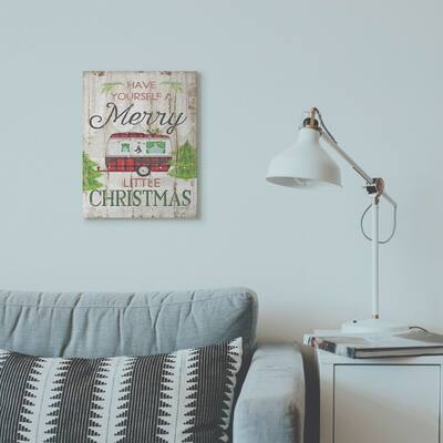 Stupell Industries Merry Little Christmas Red Plaid Camper Wood Texture Holiday Word Design Canvas Wall Art, Proudly Made in USA